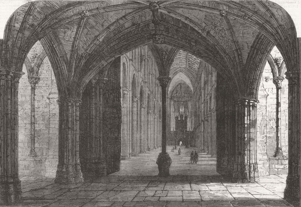 NORTHANTS. entry to nave of Peterborough Cathedral 1861 old antique print