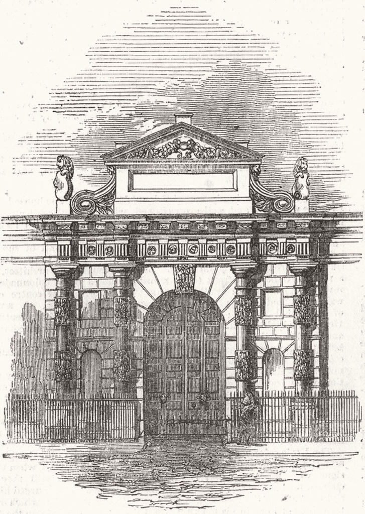 LONDON. The entrance gateway, Burlington-House 1855 old antique print picture