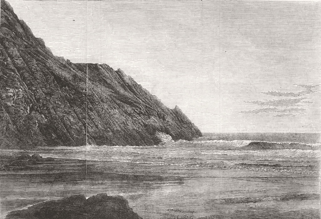 WALES. Waves in Caswell and three Cliffs Bay 1855 old antique print picture