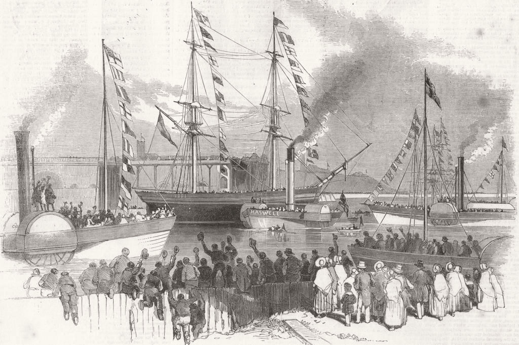 DURHAM. 1st shipment of coals, new Sunderland Docks 1850 old antique print