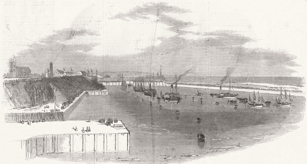 DURHAM. Opening of the new docks at Sunderland 1850 old antique print picture
