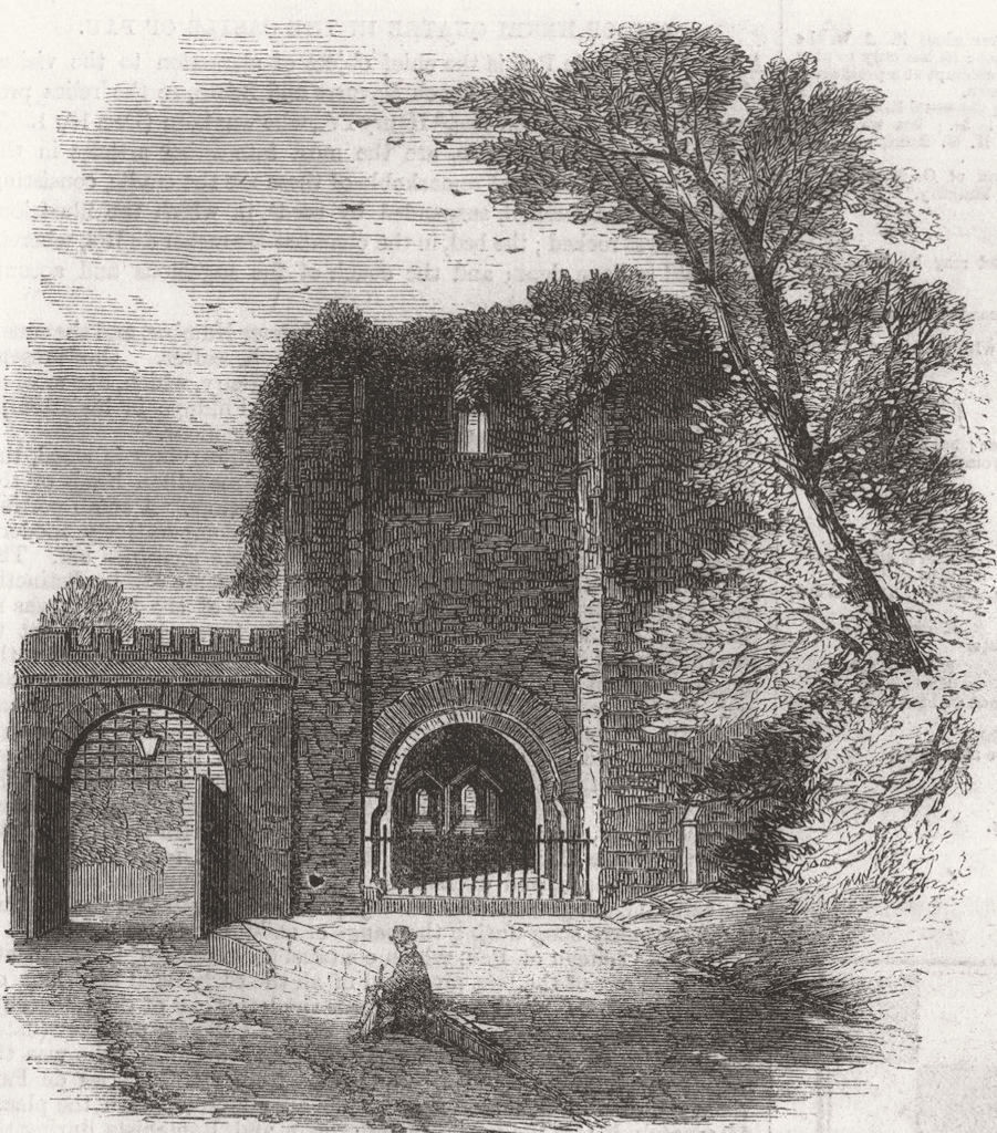 DEVON. Gate, Rougemont Castle, Exeter, from castle Yd 1861 old antique print
