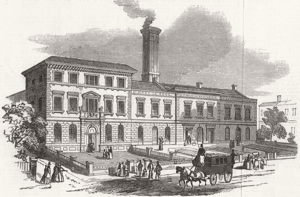 Associate Product LONDON. The St Marylebone Baths and Washhouses 1850 old antique print picture