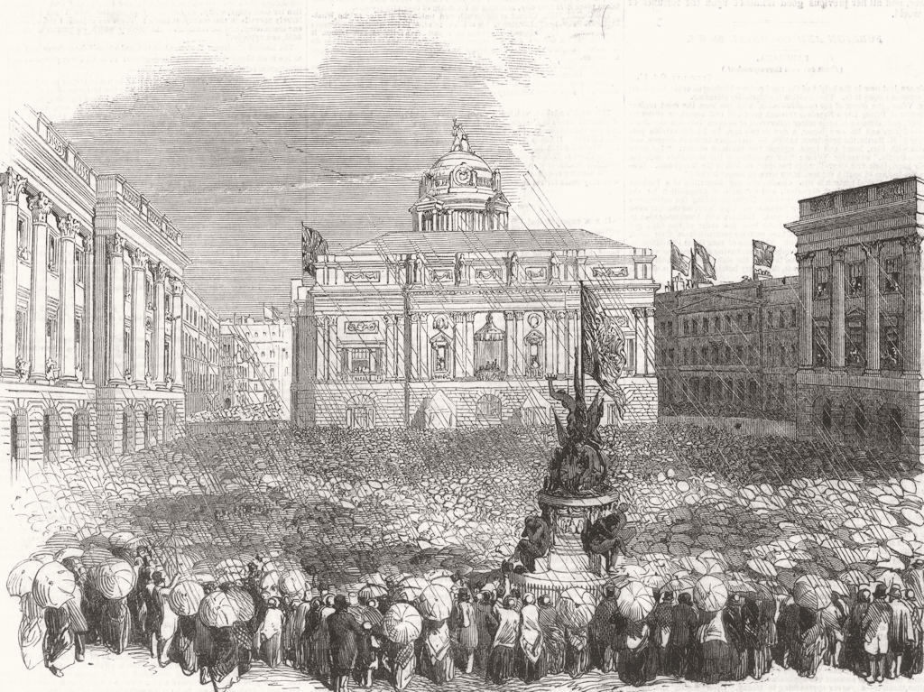 LANCS. Queen visiting Liverpool Town Hall 1851 old antique print picture