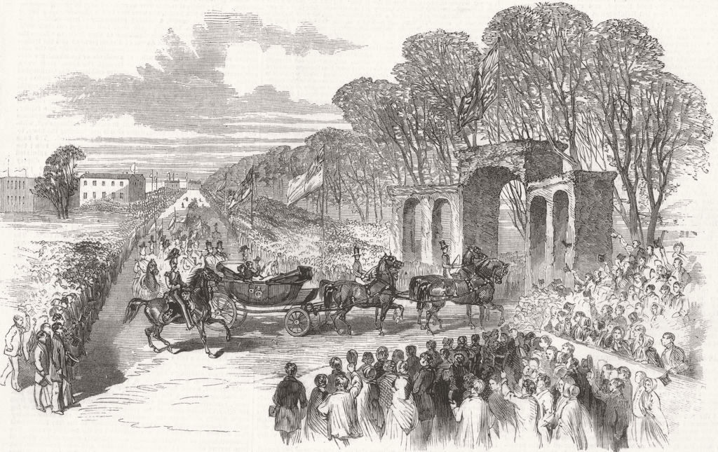 LANCS. Royal parade at Peel Park, Salford 1851 old antique print picture