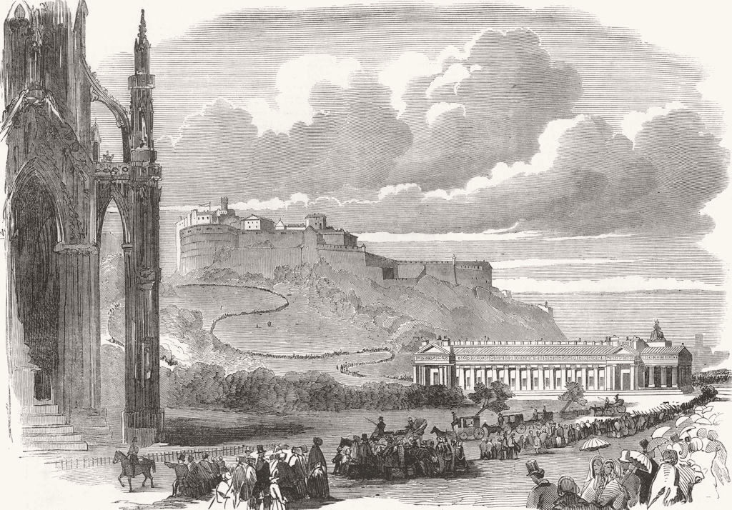 SCOTLAND. Parade passing Scott Monument, Edinburgh 1851 old antique print