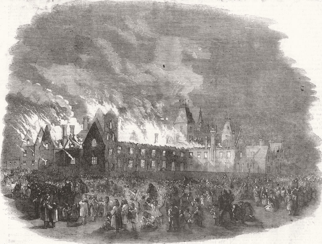 SURREY. Fire at Central District Schools, Sutton 1856 old antique print