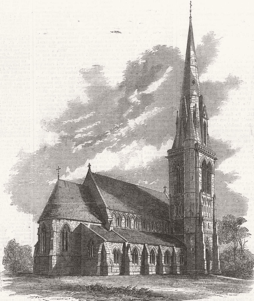 LONDON. St Matthias' Church, Richmond, Surrey 1858 old antique print picture