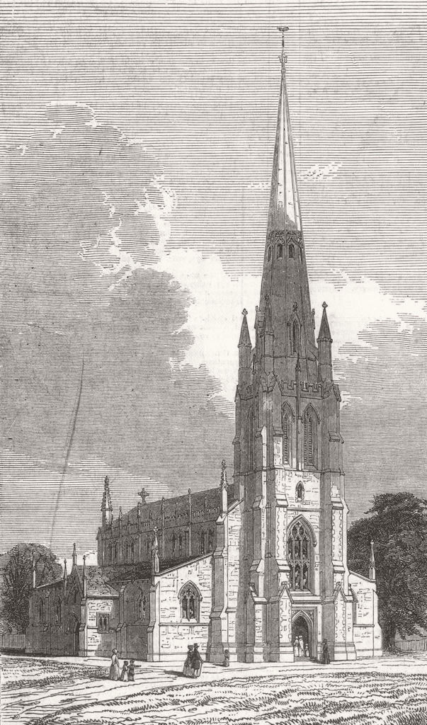 LONDON. St Mary's new Church, Herne Hill 1844 old antique print picture