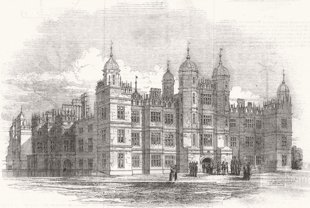 Associate Product LINCS. Burghley House-North front 1844 old antique vintage print picture