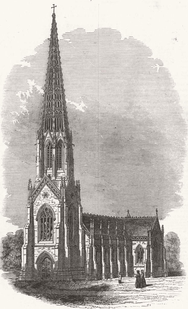 LANCS. Terra Cotta Church, near Bolton 1845 old antique vintage print picture