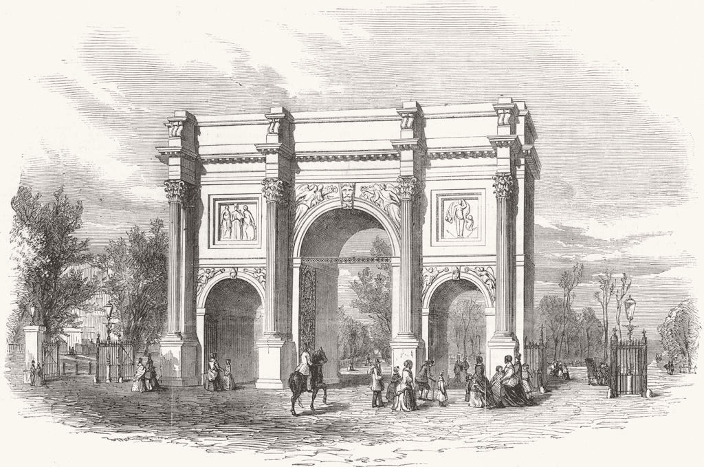 CUMBS. The Marble Arch Cumberland-Gate Hyde-Park 1851 old antique print