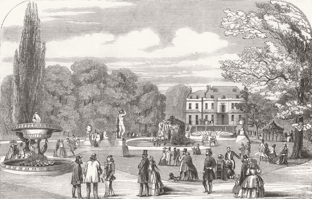 LONDON. Symposium, Gore House, Kensington 1851 old antique print picture