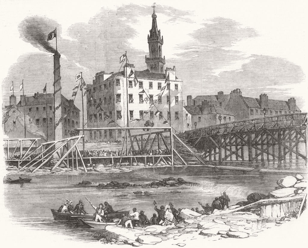 SCOTLAND. Laying keystone, Victoria Bridge, Glasgow 1851 old antique print