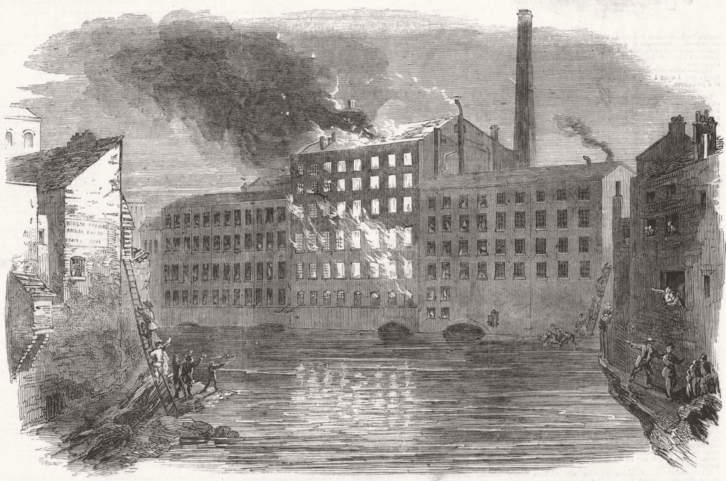 CHESHIRE. Explosion, Marslands Park mills, Stockport 1851 old antique print