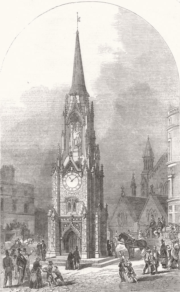 Associate Product LONDON. Wellington memorial Clock-Tower, Southwark 1854 old antique print