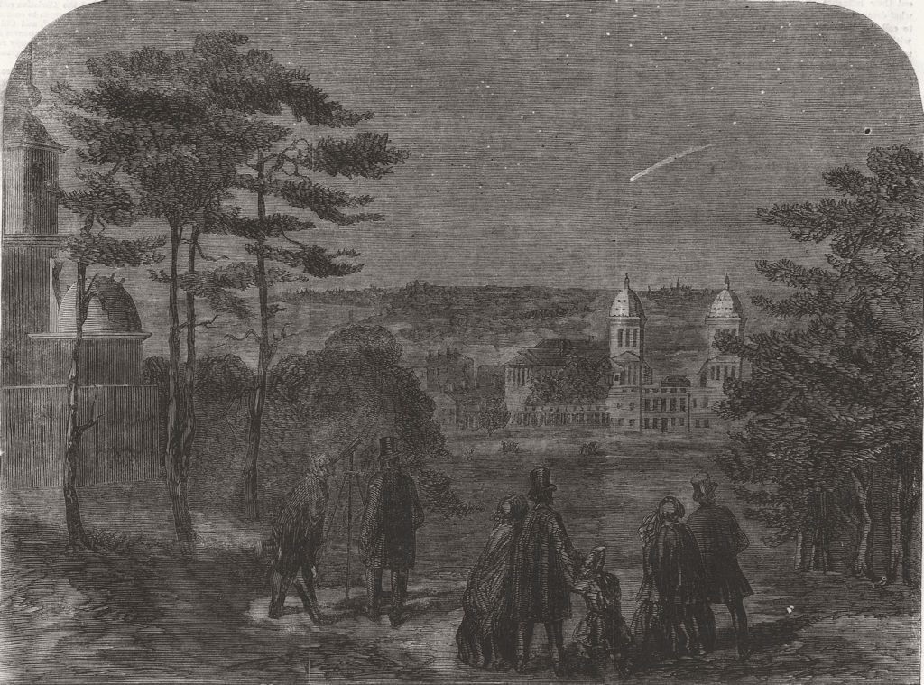 LONDON. Donati's comet, as seen from Greenwich Park 1858 old antique print