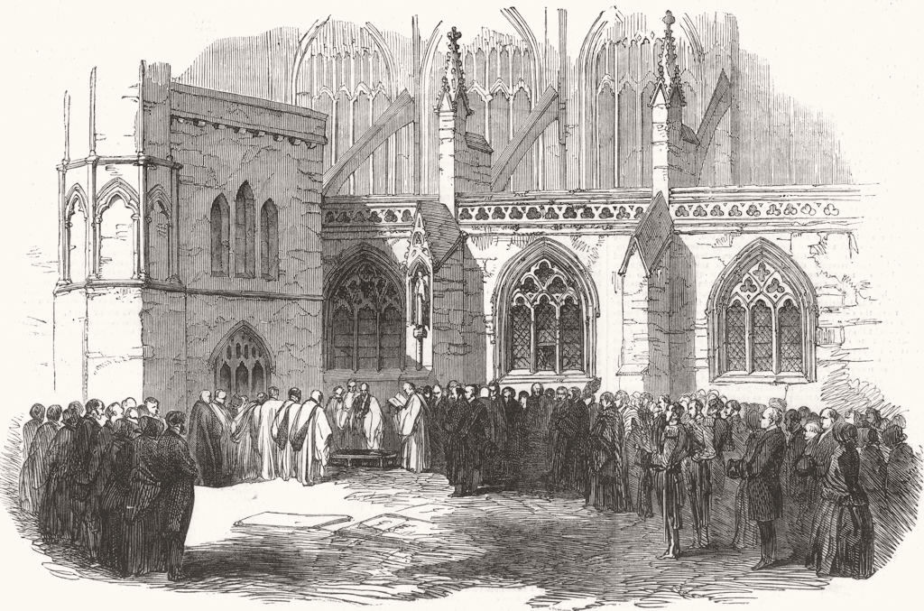STAFFS. Funeral at Lichfield Cathedral 1854 old antique vintage print picture