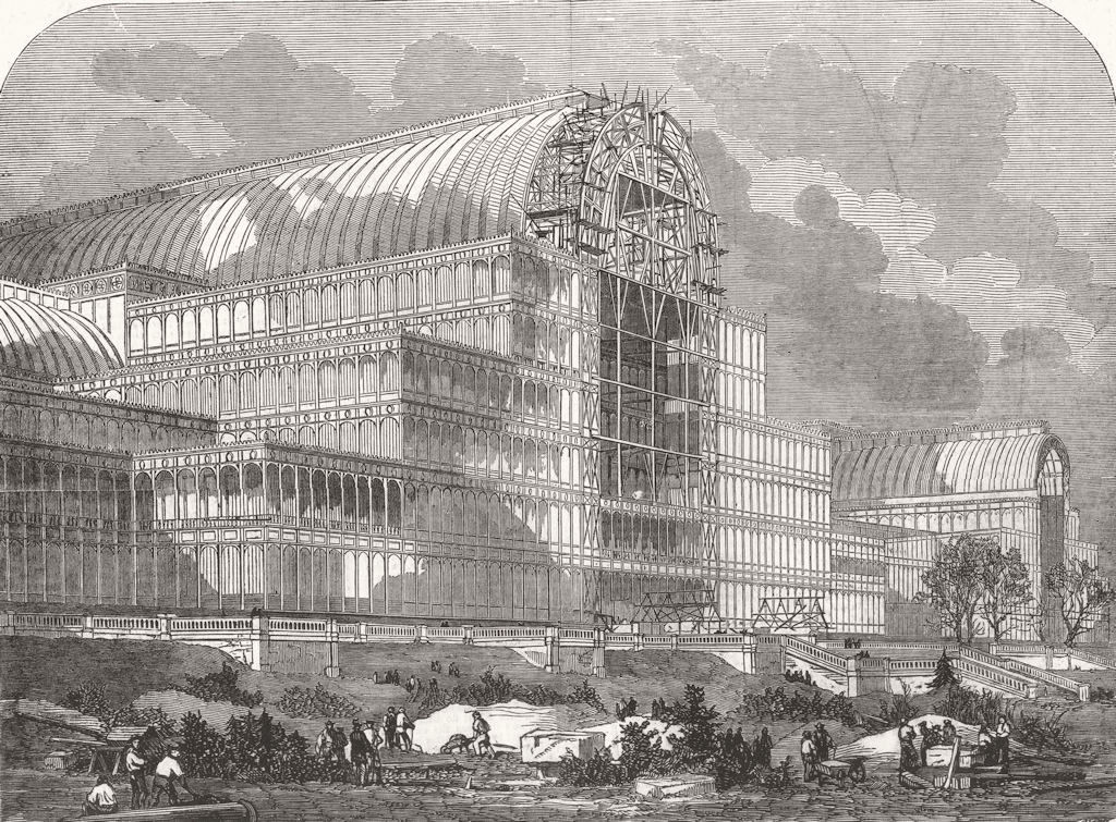 LONDON. garden front of Crystal Palace of 1854 1854 old antique print picture