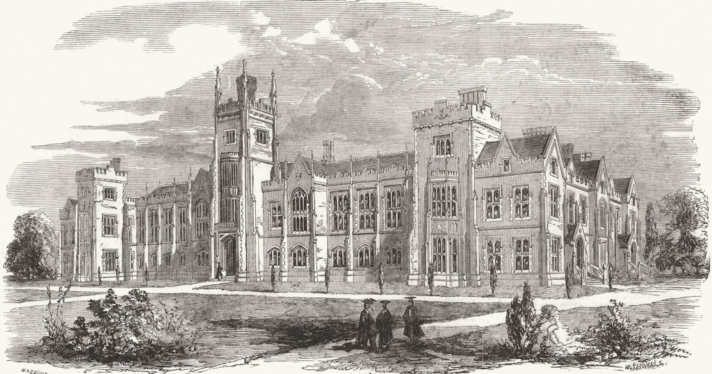 IRELAND. Queen's College, Belfast 1851 old antique vintage print picture