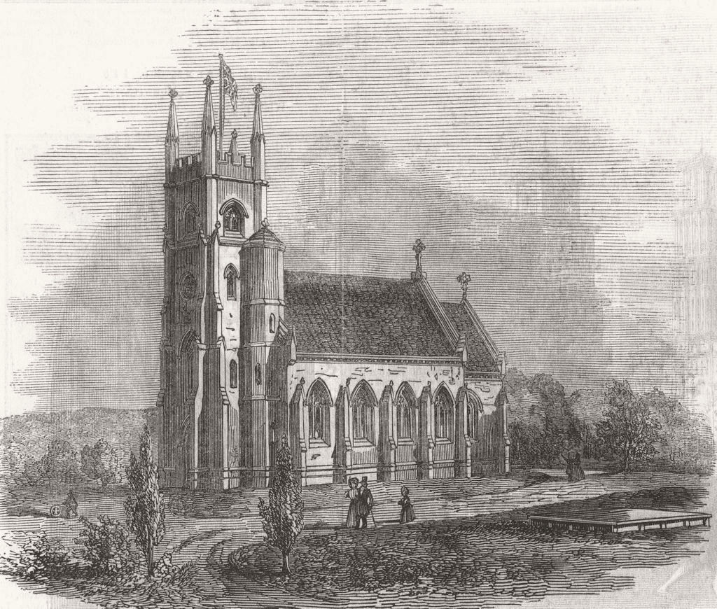 New church of St Catherine at Bear Wood, near Wokingham, Berkshire 1846 print