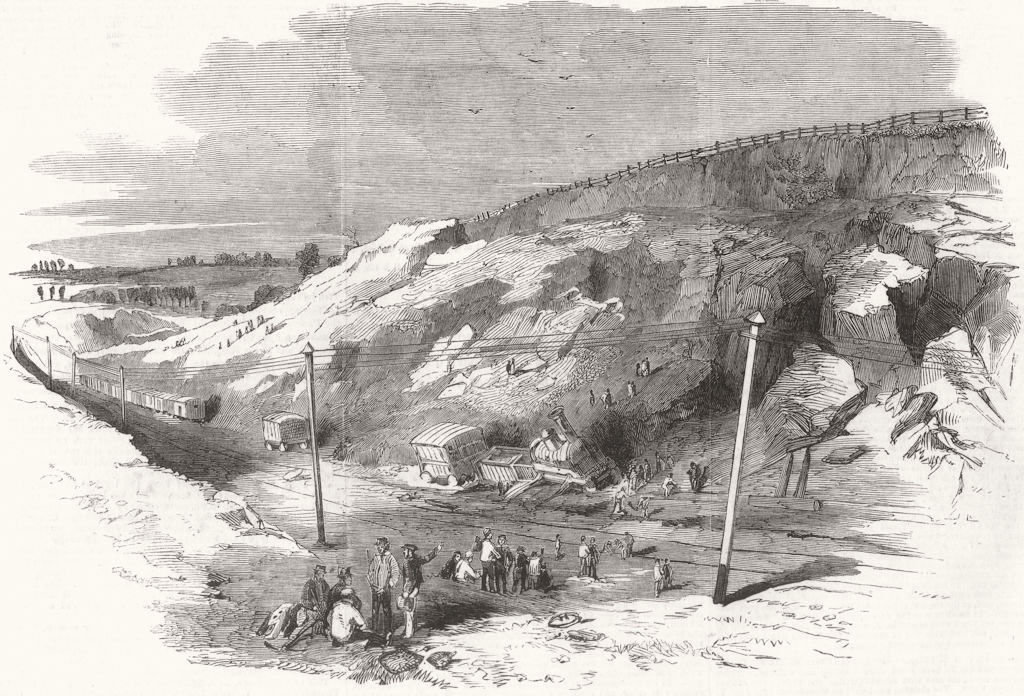 LINCS. Landslip, Spittal-Gate railway cutting 1852 old antique print picture