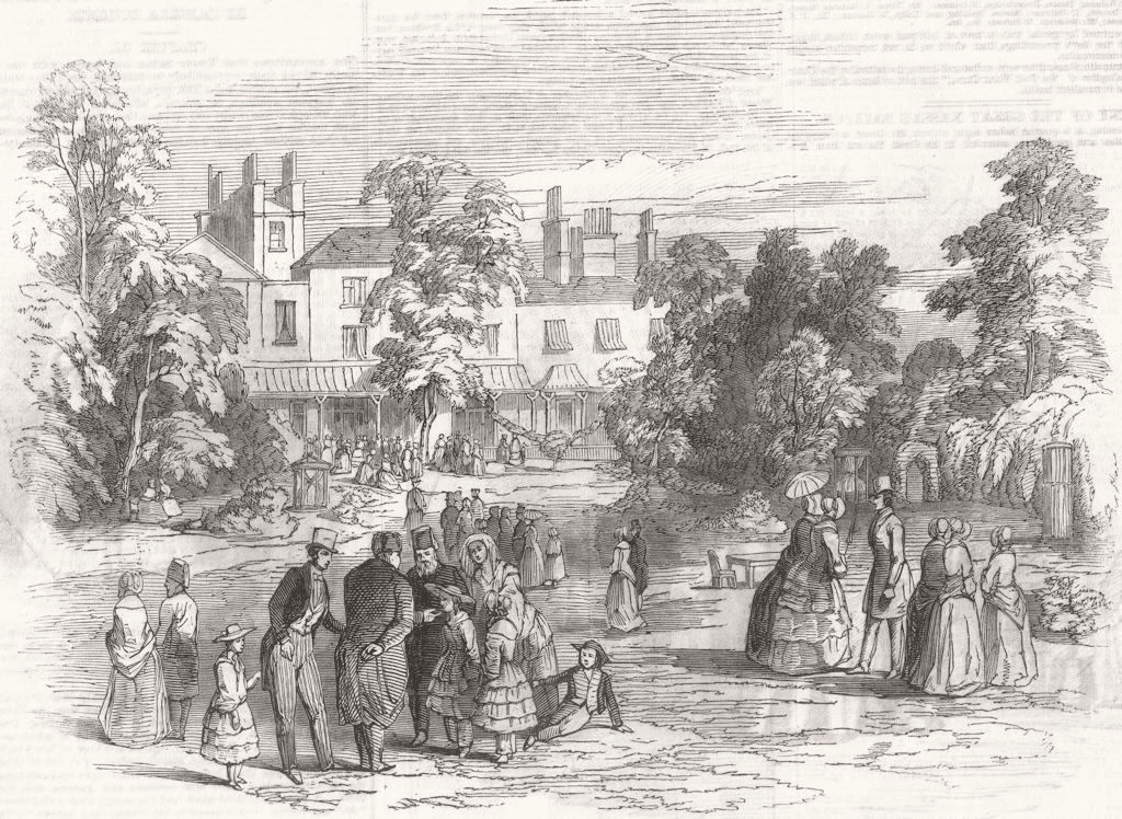BEDS. Fete at Bedford Lodge, Campden Hill 1846 old antique print picture