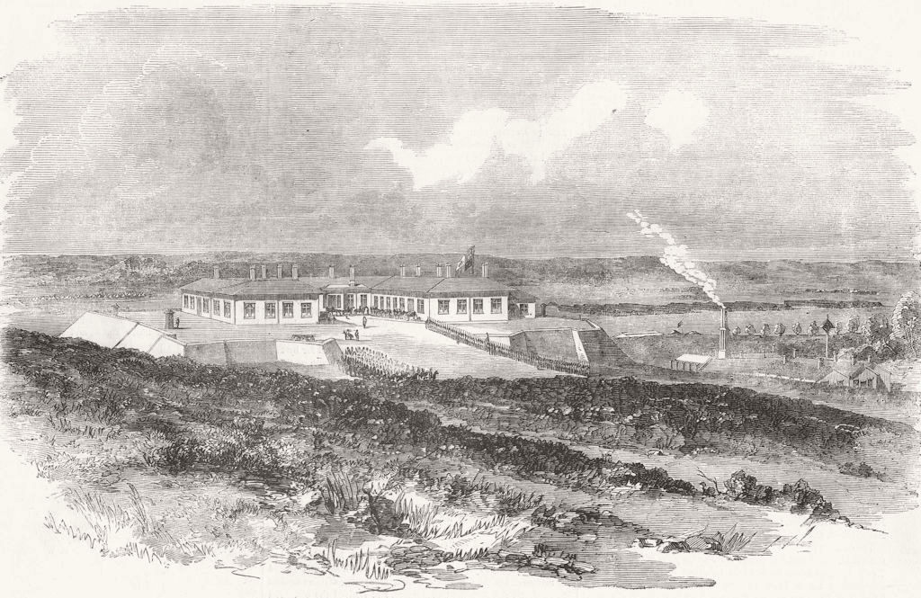 HANTS. camp at Aldershot-The Queens Pavilion 1856 old antique print picture