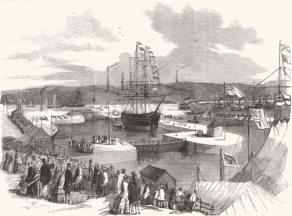 NORTHUMBS. Northumberland dock, Newcastle-on-Tyne 1857 old antique print