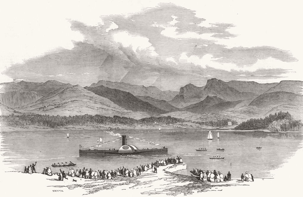 Associate Product CUMBS. Steamer on Lake Windermere 1850 old antique vintage print picture