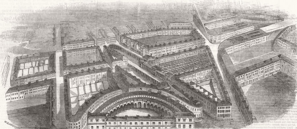 LONDON. Proposed railway station for City of London 1846 old antique print