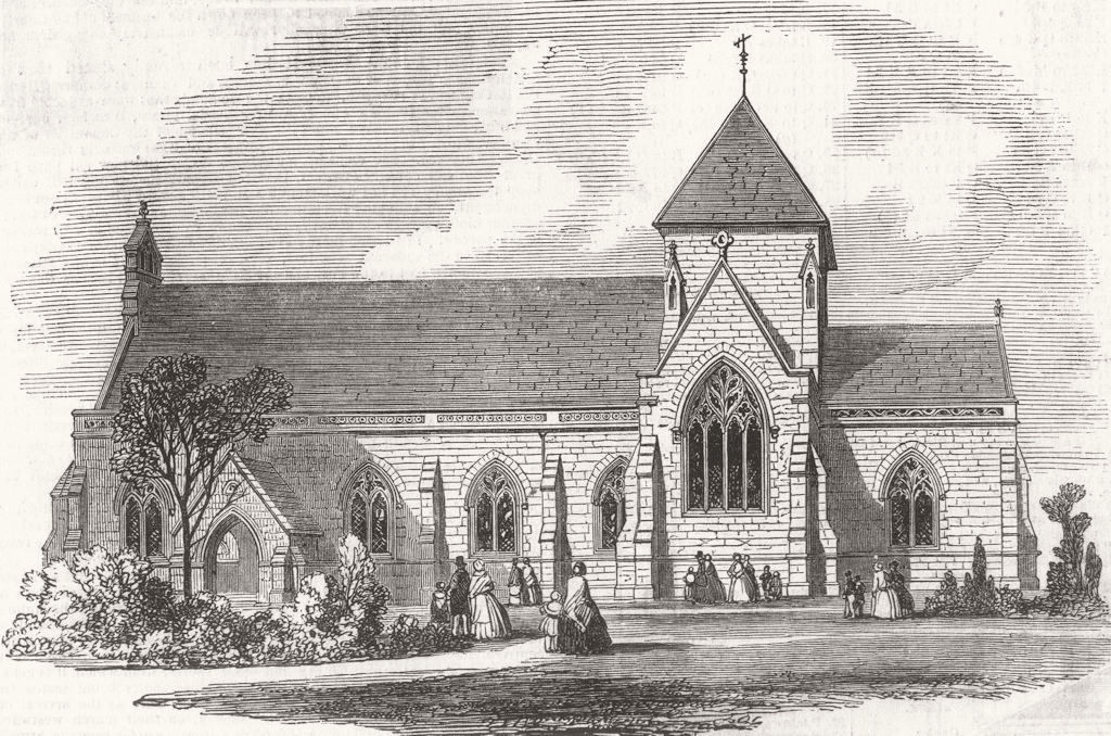 LONDON. St Marys Church, West Brompton,  1850 old antique print picture