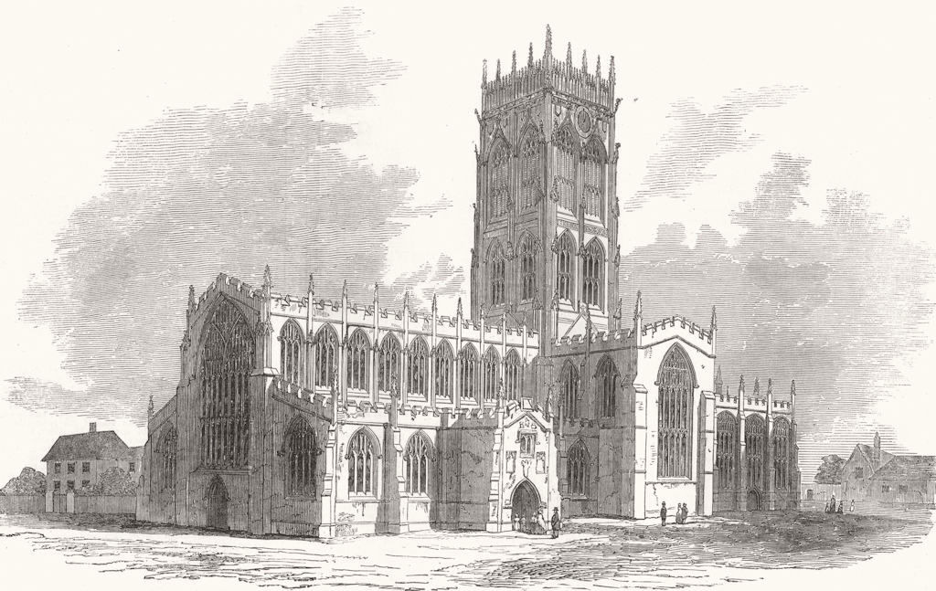 Associate Product YORKS. St George's Church, Doncaster, recently burnt 1853 old antique print