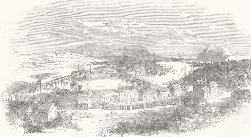 SCOTLAND. Ceremony of founding new Dumbarton 1853 old antique print picture