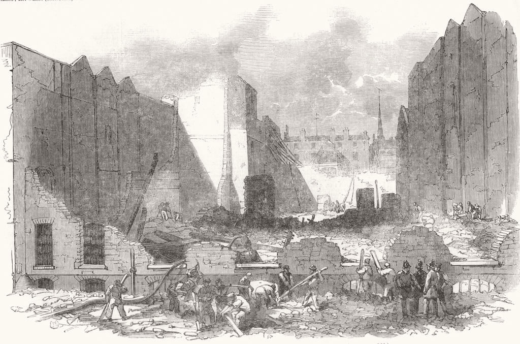 LONDON. Ruins of the great fire in Mark-Lane 1850 old antique print picture