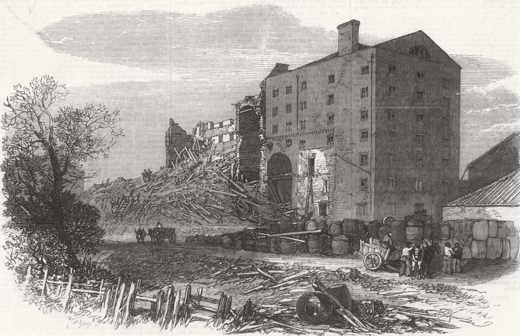 YORKS. Sugar House, disaster at Hull 1868 old antique vintage print picture