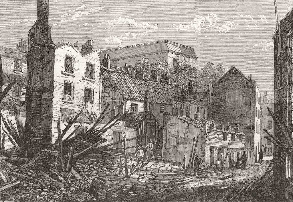 LONDON. disastrous fire, Borough 1868 old antique vintage print picture