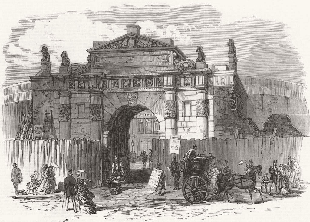 LONDON. Demolition of Burlington House, Piccadilly 1868 old antique print