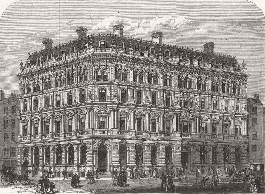 Associate Product LONDON. New Buildings of city offices Co, Lombard St 1868 old antique print