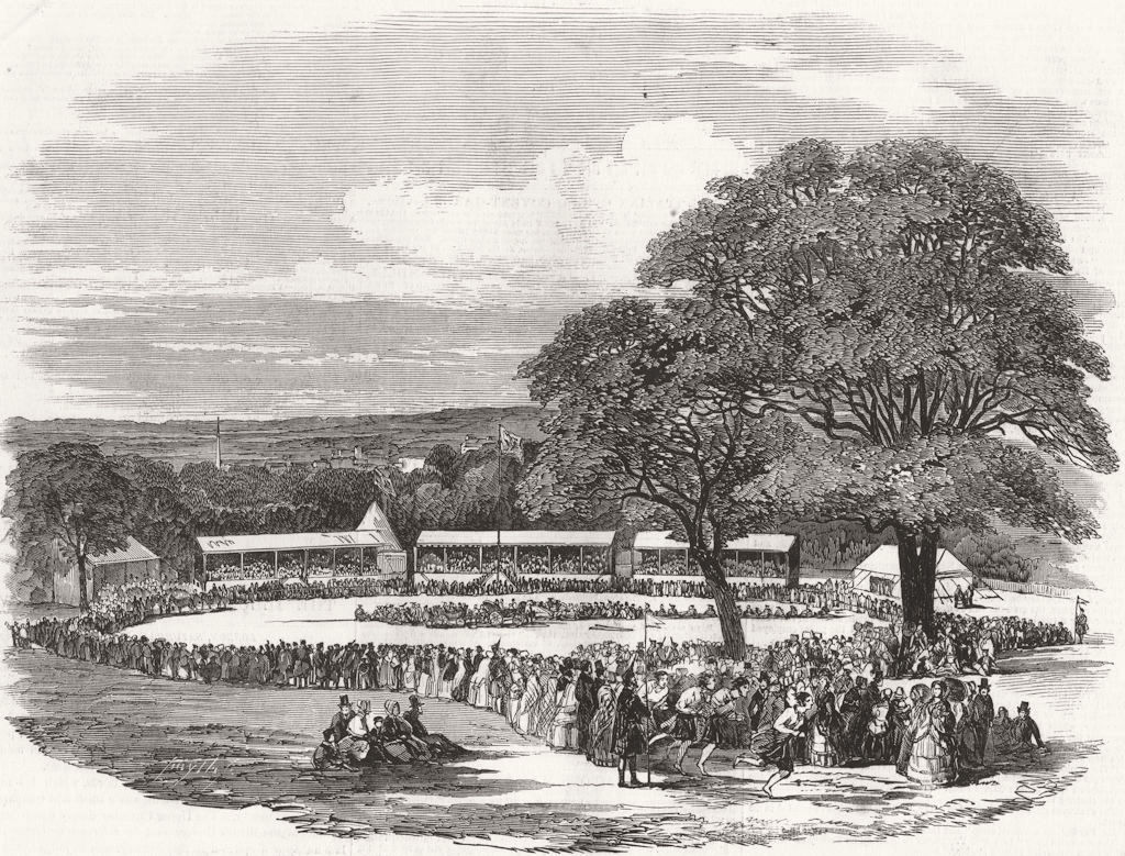 LONDON. The Scottish fete, in Lord Holland's Park 1850 old antique print