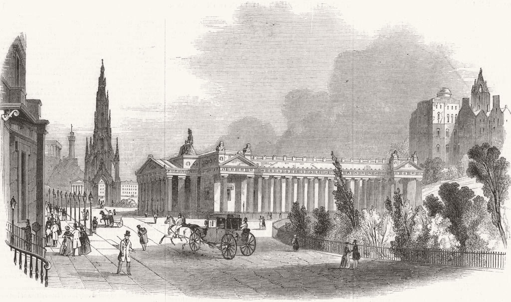SCOTLAND. Edinburgh-Royal Inst, & Scott Monument 1845 old antique print