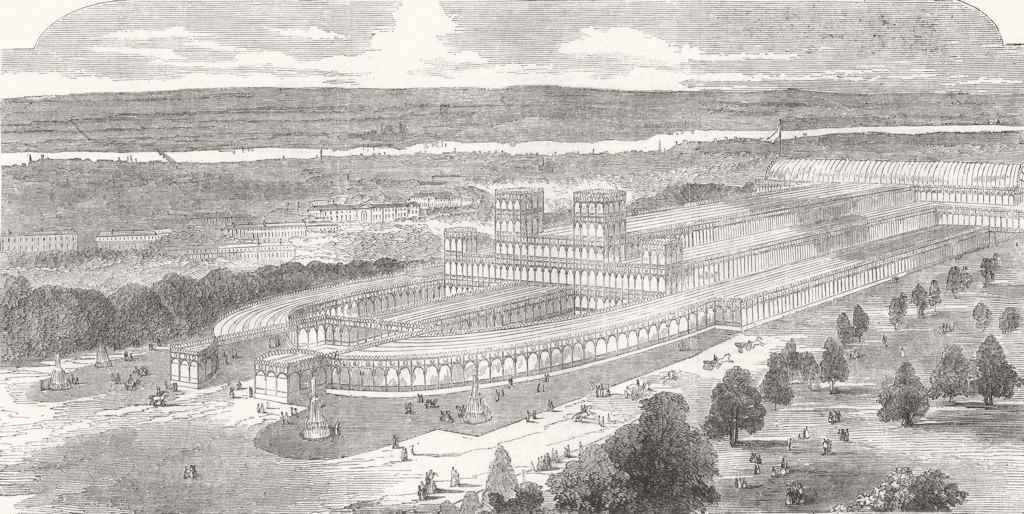 LONDON. Crystal Palace, Hyde Park-Proposed entrances 1852 old antique print