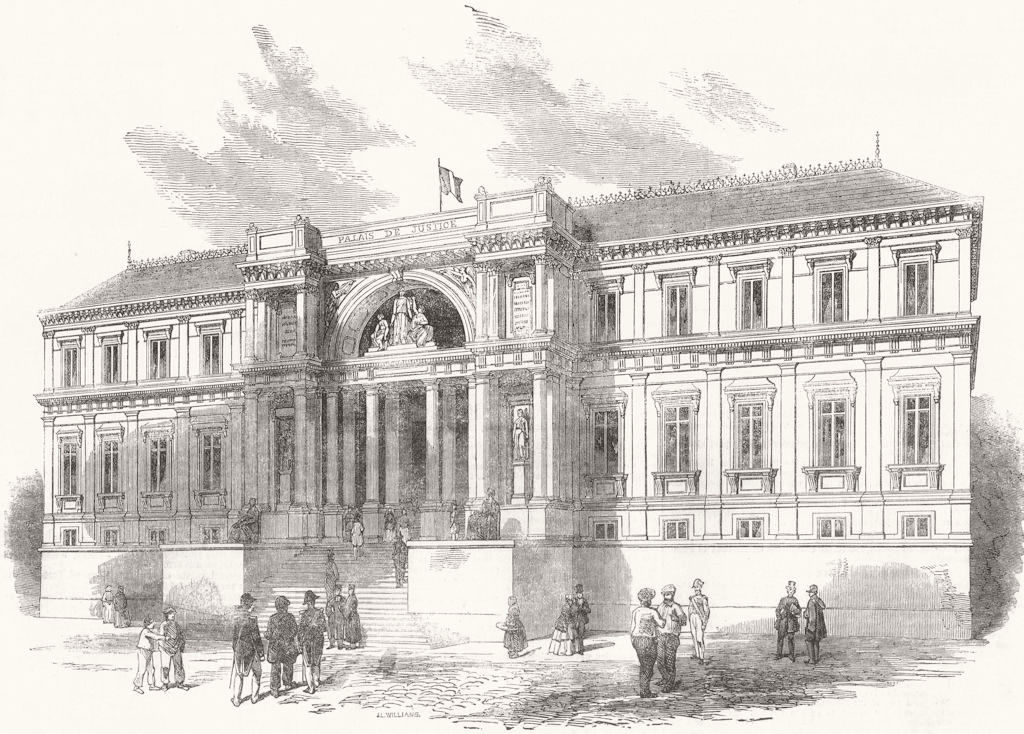 FRANCE. The new Palais De Justice at Nantes 1852 old antique print picture