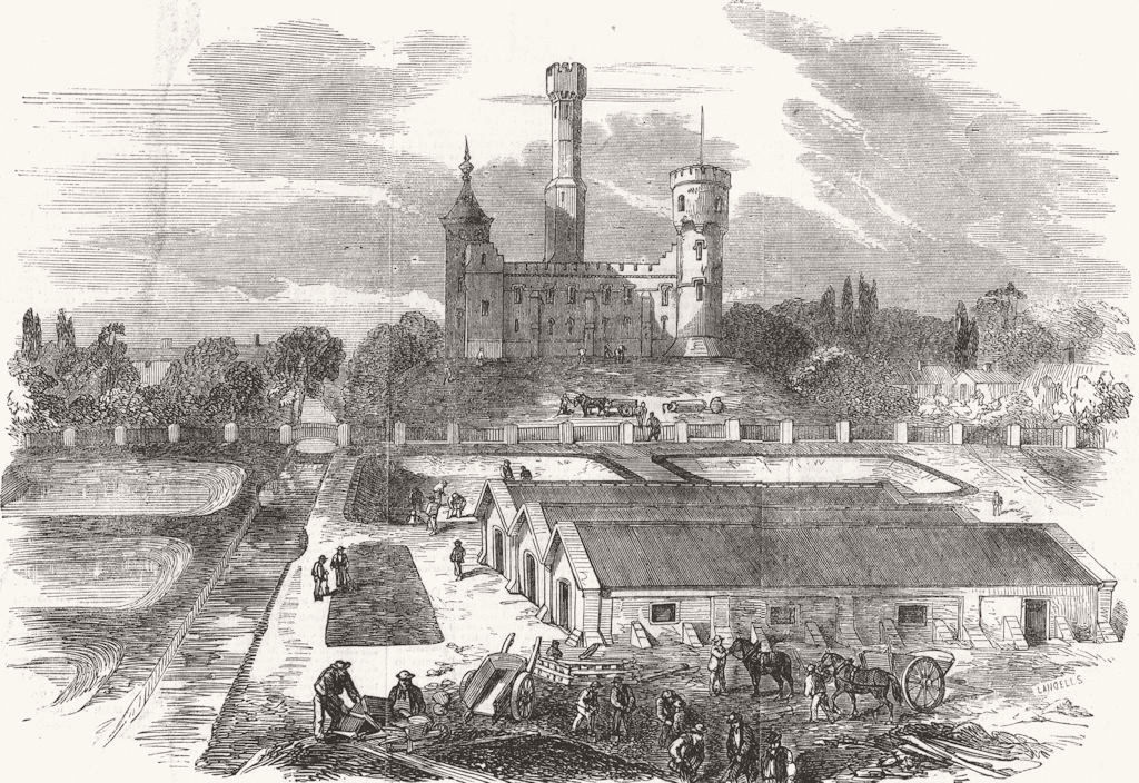 LONDON. Stoke Newington. Engine House & Reservoir 1856 old antique print