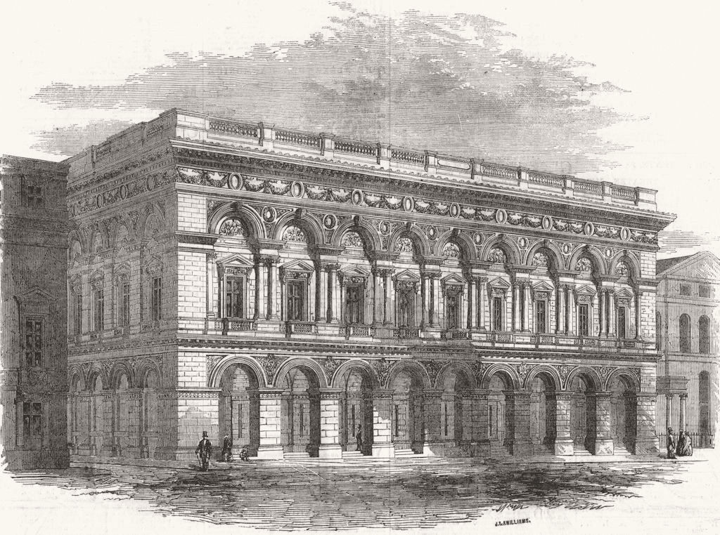 LANCS. The new Free-Trade Hall, Manchester 1856 old antique print picture