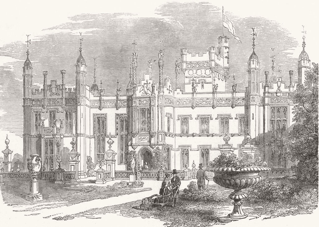 HERTS. Knebworth, seat of Sir Edward Bulwer Lytton 1853 old antique print