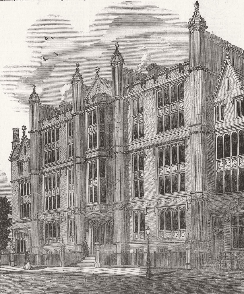 LONDON. University Hall Gordon-Square 1850 old antique vintage print picture