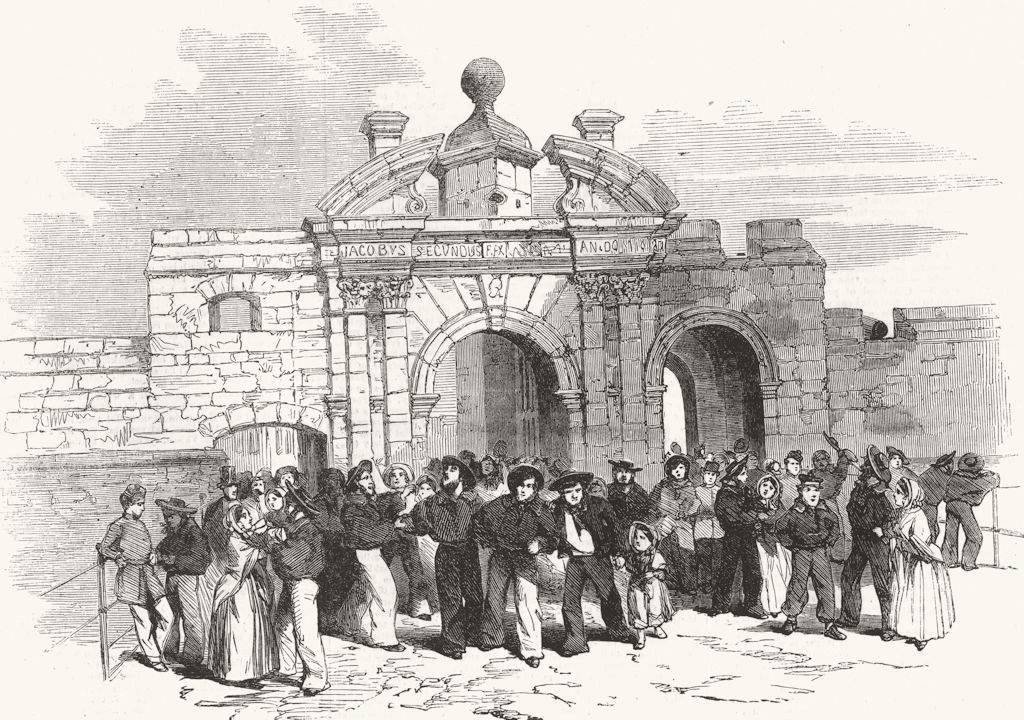 Associate Product HANTS. James Gate, Portsmouth-Liberty-Men returning 1856 old antique print