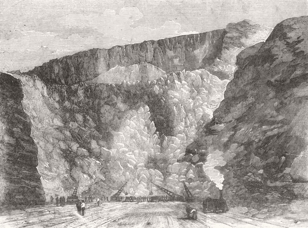 WALES. Blasting operation, Holyhead, North Wales 1856 old antique print