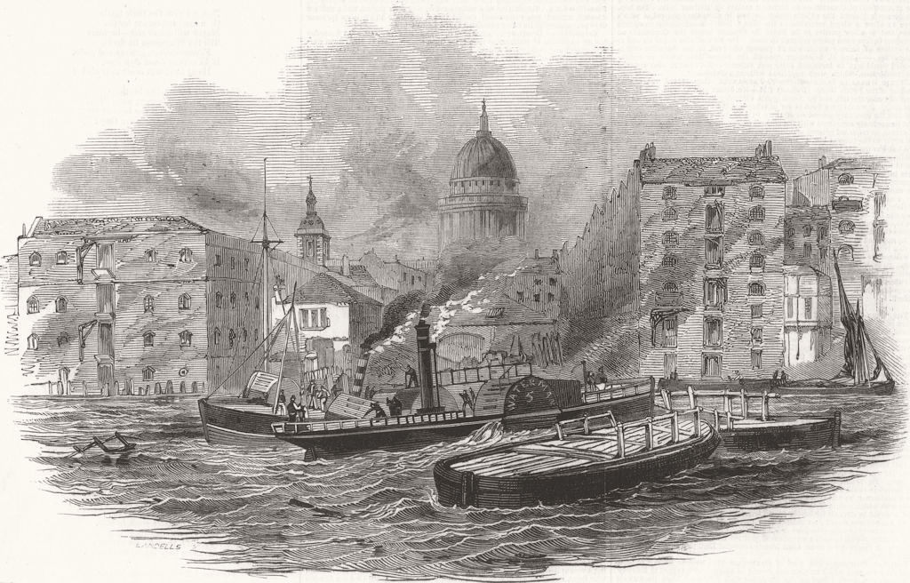 LONDON. Thames watermen and authorities dispute 1846 old antique print picture